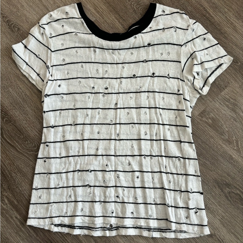 Lovestitch thin black and white striped distressed tee